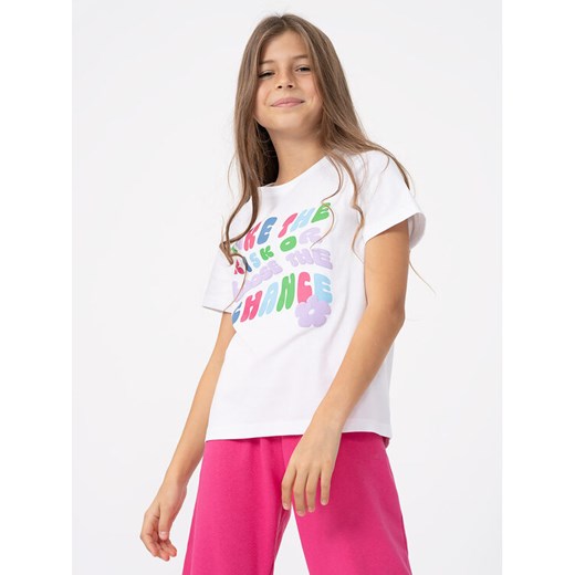 4F T-Shirt 4FJAW23TTSHF0826 Biały Regular Fit ze sklepu MODIVO w kategorii Bluzki dziewczęce - zdjęcie 183652849