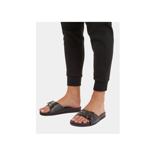 Klapki Tommy Hilfiger Th Hardware Leather Flat Sandal FW0FW07940 Czarny Tommy Hilfiger 40 eobuwie.pl