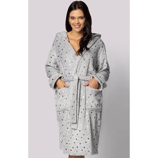 Envie szlafrok damski z kapturem plus size Star, Kolor jasnoszary, Rozmiar 4XL/5XL, Envie ze sklepu Intymna w kategorii Szlafroki damskie - zdjęcie 183658475