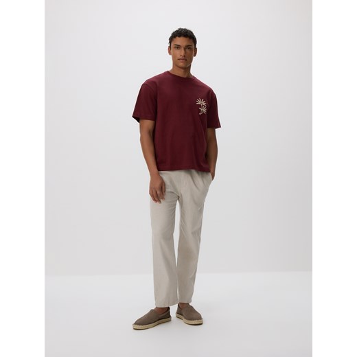 Reserved - T-shirt boxy z haftem - ciemnofioletowy Reserved XXL Reserved