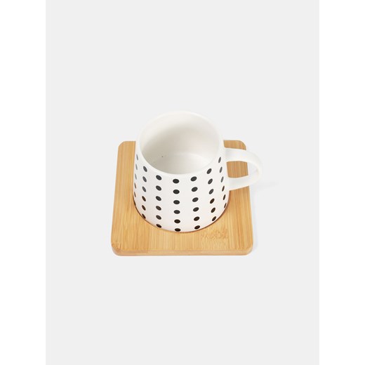 Sinsay - Filiżanka z bambusową podstawką - biały Sinsay One Size Sinsay