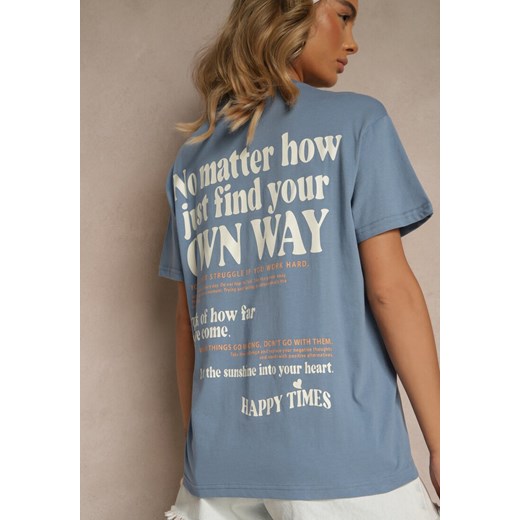 Niebieski T-shirt z Bawełny o Kroju Oversize Fillinea ze sklepu renee.pl w kategorii Bluzki damskie - zdjęcie 183663985