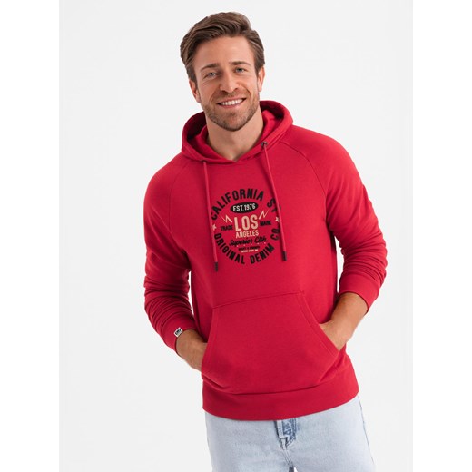 Bluza męska kangurka z nadrukiem - czerwona V2 OM-SSPS-0151 ze sklepu ombre w kategorii Bluzy męskie - zdjęcie 183664466