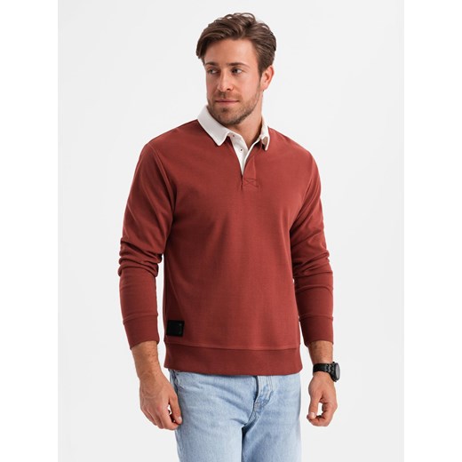 Bluza męska z białym kołnierzykiem polo - bordowa V3 OM-SSNZ-0132 S wyprzedaż ombre