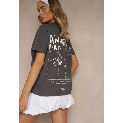 Ciemnoszary T-shirt z Bawełny z Nadrukiem Adferia ze sklepu renee.pl w kategorii Bluzki damskie - zdjęcie 183665355