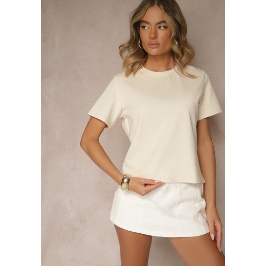 Beżowy Klasyczny T-shirt z Grubszej  Bawełny Tiavone ze sklepu renee.pl w kategorii Bluzki damskie - zdjęcie 183665435