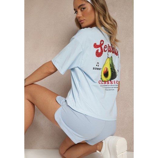Niebieski T-shirt z Bawełną ze Wzorem Awokado Tilannia ze sklepu renee.pl w kategorii Bluzki damskie - zdjęcie 183665455
