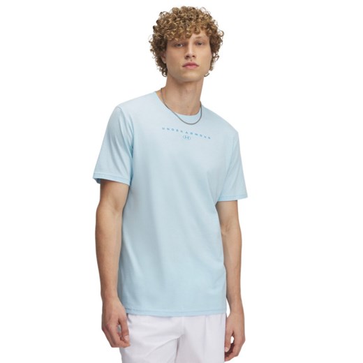 Męski t-shirt z nadrukiem Under Armour UA M Stacked Logo SS - niebieski ze sklepu Sportstylestory.com w kategorii T-shirty męskie - zdjęcie 183666135