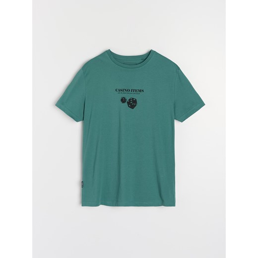 Sinsay - Koszulka z ozdobnym nadrukiem - zielony Sinsay M Sinsay