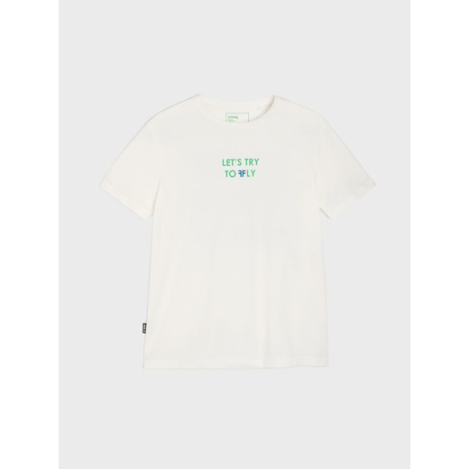 Sinsay - Koszulka z motylowym nadrukiem na plecach - kremowy Sinsay M Sinsay