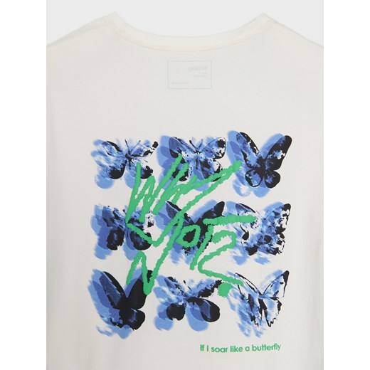 Sinsay - Koszulka z motylowym nadrukiem na plecach - kremowy Sinsay XL Sinsay