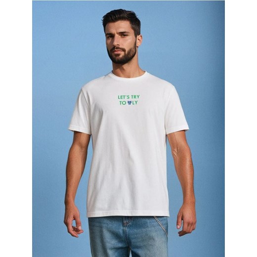 Sinsay - Koszulka z motylowym nadrukiem na plecach - kremowy ze sklepu Sinsay w kategorii T-shirty męskie - zdjęcie 183672229