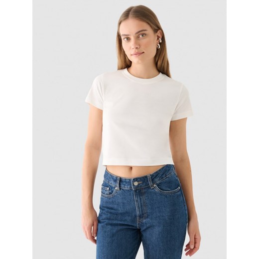 Damski t-shirt crop-top Outhorn OTHWAW24TTSHF2139 - biały ze sklepu Sportstylestory.com w kategorii Bluzki damskie - zdjęcie 183677455