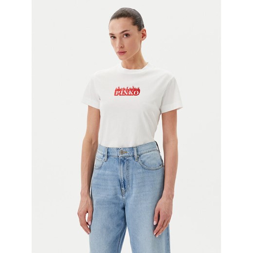 PINKO T-Shirt Trapani 105050 A2D6 Biały Regular Fit ze sklepu MODIVO w kategorii Bluzki damskie - zdjęcie 183679095