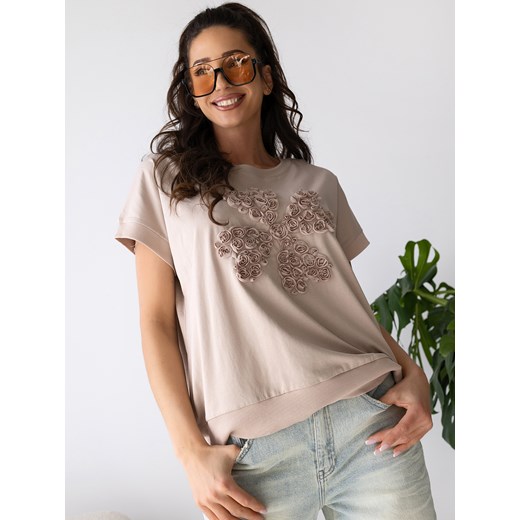 bluzka fleurs beżowa one size ze sklepu UBRA w kategorii Bluzki damskie - zdjęcie 183682476
