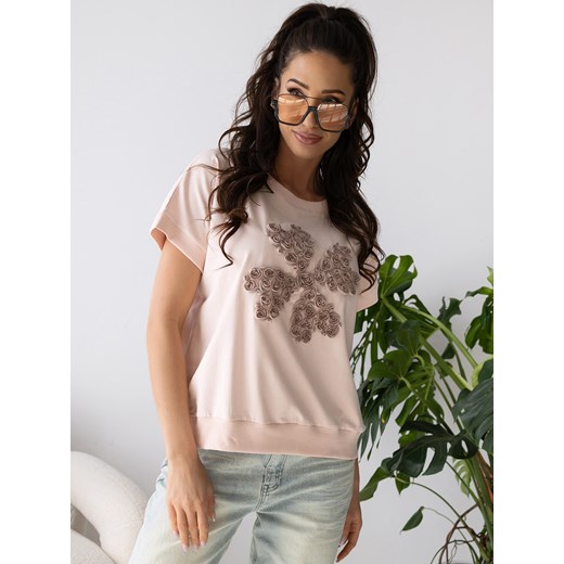 bluzka fleurs pudrowy róż one size ze sklepu UBRA w kategorii Bluzki damskie - zdjęcie 183682496