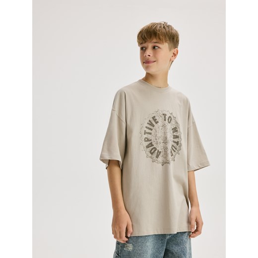 Reserved - Bawełniany t-shirt - beżowy ze sklepu Reserved w kategorii T-shirty chłopięce - zdjęcie 183685119