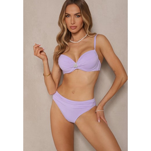 Fioletowe Bikini Majtki Figi Biustonosz z Trójkątną Aplikacją Natizeria ze sklepu renee.pl w kategorii Stroje kąpielowe - zdjęcie 183686725
