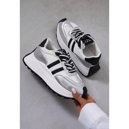 Biało-Srebrne Sneakersy Vices na Platformie z Metalicznymi Paskami Lenela ze sklepu renee.pl w kategorii Buty sportowe damskie - zdjęcie 183686735
