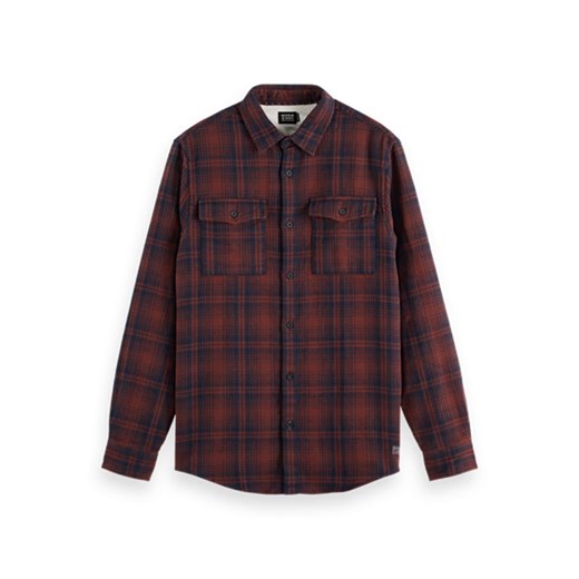 Koszula męska czerwona SCOTCH&SODA z kołnierzykiem button down z długim rękawem z bawełny w kratkę casual