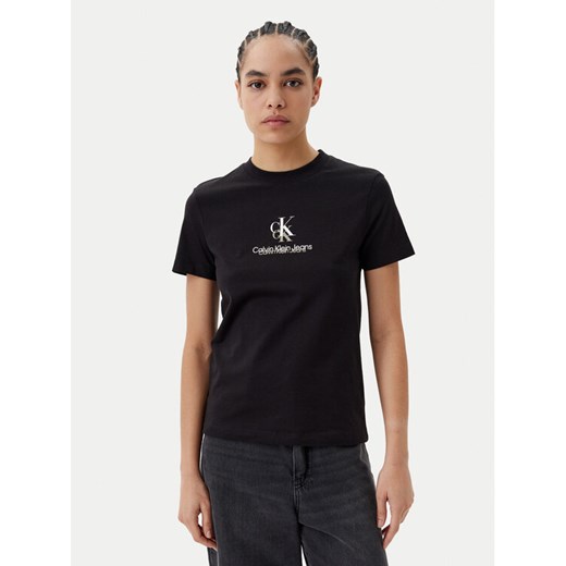 Calvin Klein Jeans T-Shirt Shadow Graphic J20J225545 Czarny Regular Fit ze sklepu MODIVO w kategorii Bluzki damskie - zdjęcie 183689116