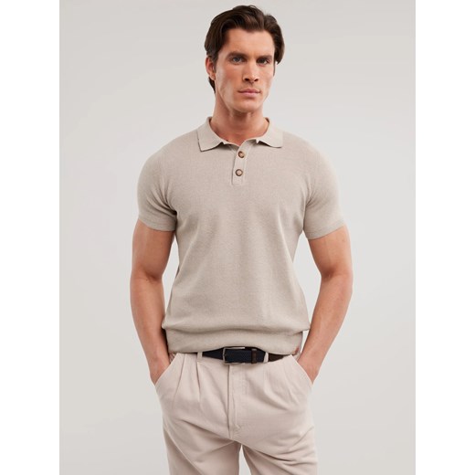 Sweter męski polo z krótkim rękawem beżowy Polonezzo 801 ze sklepu Big Star w kategorii Swetry męskie - zdjęcie 183692558