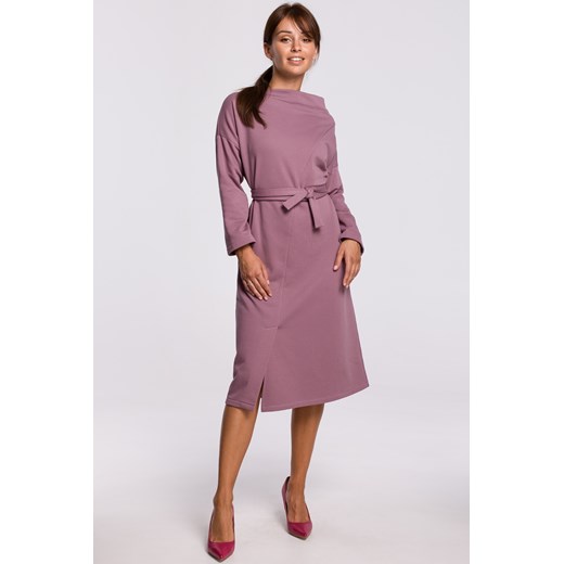 Elegancka sukienka z paskiem w talii - wrzosowa ze sklepu Cudmoda w kategorii Sukienki - zdjęcie 183696527