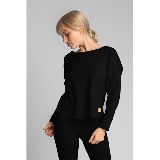 Bawełniana bluza z dzianiny prążkowanej - czarna ze sklepu Cudmoda w kategorii Bluzy damskie - zdjęcie 183696549