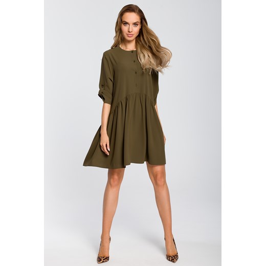 Luźna sukienka rozkloszowana - khaki ze sklepu Cudmoda w kategorii Sukienki - zdjęcie 183696606