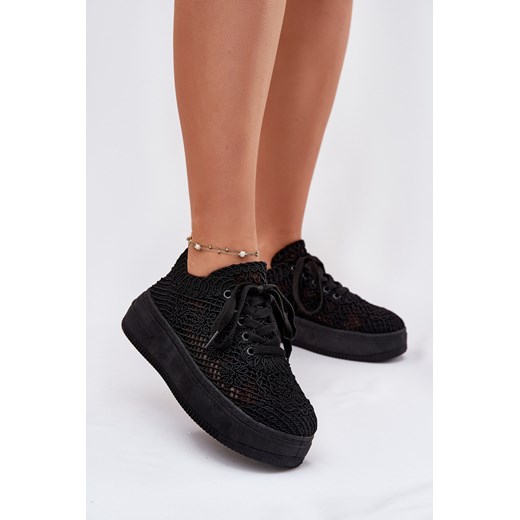 Damskie Sneakersy Z Szydełkową Cholewką Na Platformie Czarne Mirietto ze sklepu ZAZOO w kategorii Buty sportowe damskie - zdjęcie 183697158
