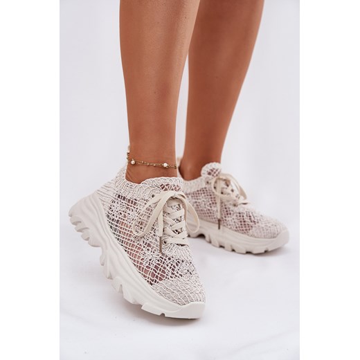 Damskie Sneakersy Z Szydełkową Cholewką Beżowe Jelhiris ze sklepu ZAZOO w kategorii Buty sportowe damskie - zdjęcie 183697316