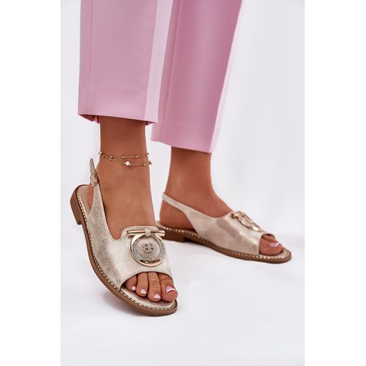 Damskie Eleganckie Sandały Płaskie Z Ozdobą Złote S.Barski KV51-003 ze sklepu ZAZOO w kategorii Sandały damskie - zdjęcie 183697615