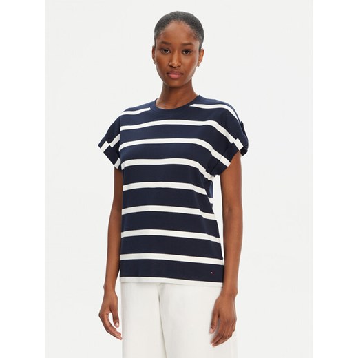 Tommy Hilfiger T-Shirt Gold Button WW0WW45628 Granatowy Regular Fit ze sklepu MODIVO w kategorii Bluzki damskie - zdjęcie 183706219
