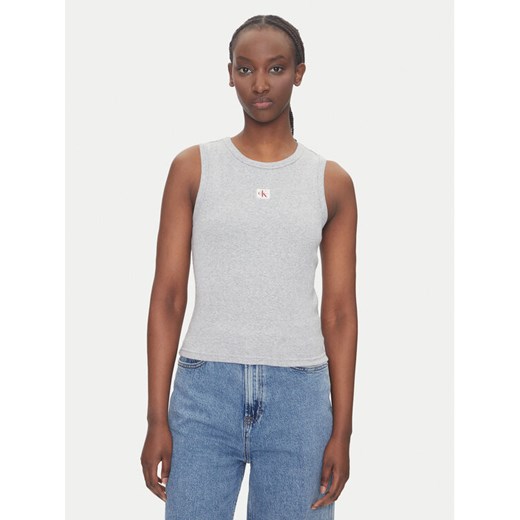 Calvin Klein Jeans Top LV047C201G Szary Slim Fit ze sklepu MODIVO w kategorii Bluzki damskie - zdjęcie 183706239