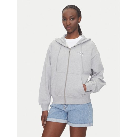Calvin Klein Jeans Bluza Monologo LV047B270G Szary Regular Fit ze sklepu MODIVO w kategorii Bluzy damskie - zdjęcie 183706248