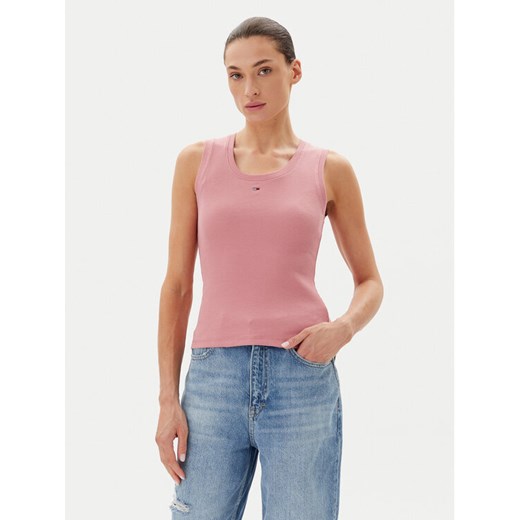 Tommy Jeans Top Essential DW0DW20673 Różowy Slim Fit ze sklepu MODIVO w kategorii Bluzki damskie - zdjęcie 183706307