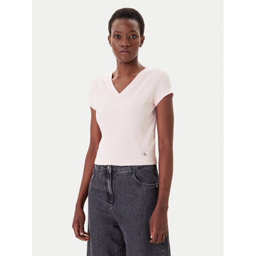 Calvin Klein Jeans T-Shirt LV047C910G Różowy Regular Fit ze sklepu MODIVO w kategorii Bluzki damskie - zdjęcie 183706407