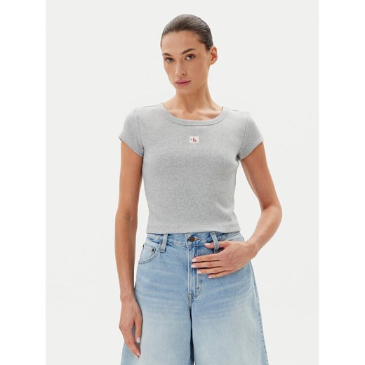 Calvin Klein Jeans T-Shirt LV047C200G Szary Slim Fit ze sklepu MODIVO w kategorii Bluzki damskie - zdjęcie 183706668