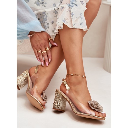 Sandały damskie S.Barski z klamrą złote 