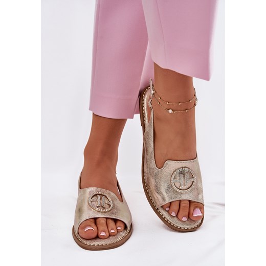 Sandały Damskie Na Płaskim Obcasie Z Ozdobą S.Barski KV51-002 Złote złoty 40 ButyModne.pl