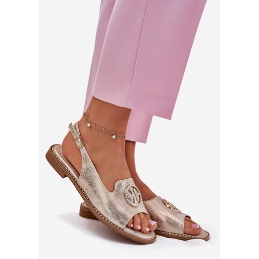 Sandały Damskie Na Płaskim Obcasie Z Ozdobą S.Barski KV51-002 Złote złoty 36 ButyModne.pl