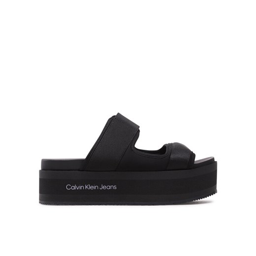 Klapki Calvin Klein Jeans Flatporm Sandal Webb YW0YW01074 Czarny ze sklepu eobuwie.pl w kategorii Klapki damskie - zdjęcie 183709569