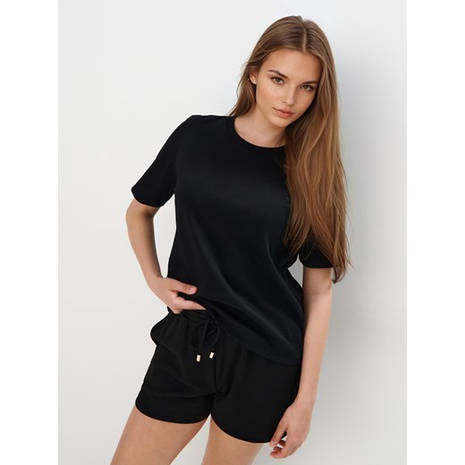 Mohito - T-shirt z merceryzowanej bawełny - czarny ze sklepu Mohito w kategorii Bluzki damskie - zdjęcie 183719536