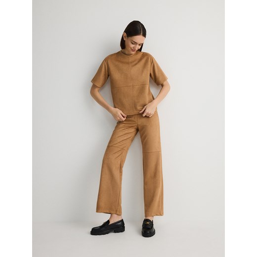 Reserved - T-shirt z przeszyciem - brązowy Reserved XL okazyjna cena Reserved