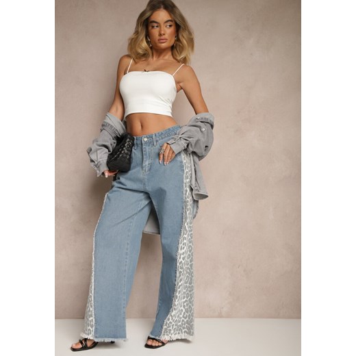 Niebieskie Jeansy z Bawełny High Waist ze Wzorem Panterki Velliane ze sklepu renee.pl w kategorii Jeansy damskie - zdjęcie 183721328