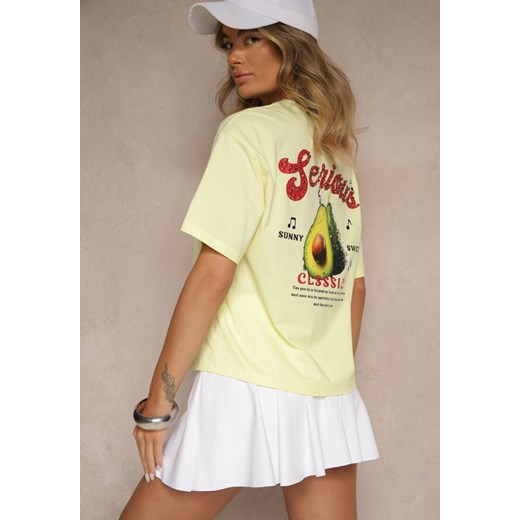 Żółty T-shirt z Bawełną ze Wzorem Awokado Tilannia ze sklepu renee.pl w kategorii Bluzki damskie - zdjęcie 183721478