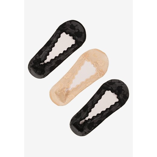 Beżowo-Czarne Koronkowe Skarpety Typu Balerinki 3-Pack Tilisea ze sklepu renee.pl w kategorii Skarpetki damskie - zdjęcie 183723638