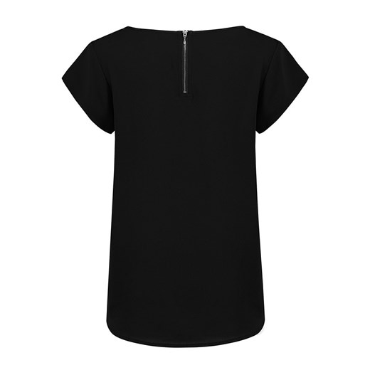 Bluzka damska czarna SUBLEVEL z krótkim rękawem z okrągłym dekoltem 