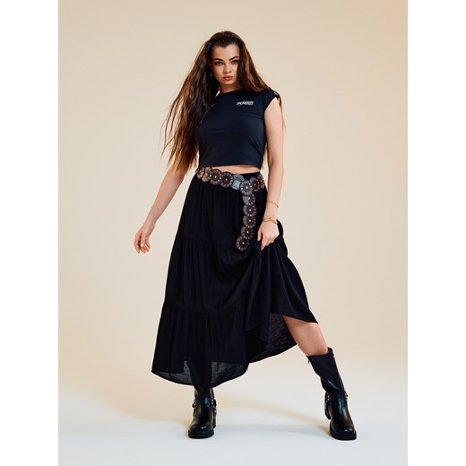 Sinsay - Wiskozowa spódnica midi z efektem stopniowania - czarny Sinsay XL Sinsay