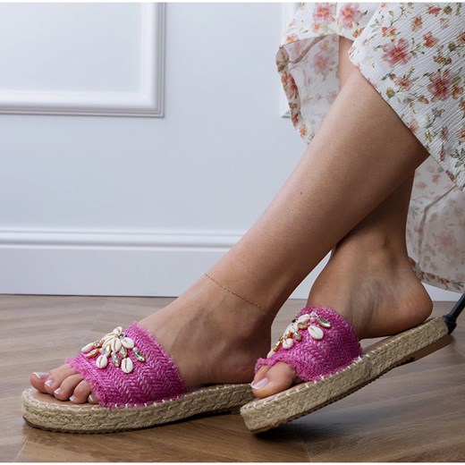 Różowe klapki espadryle plecione z muszelkami ze sklepu ButyModne.pl w kategorii Espadryle damskie - zdjęcie 183748308